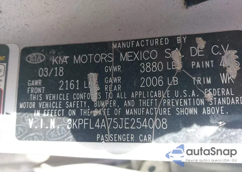 2018 Kia Forte Lx из США, поврежденный, VIN 3KPFL4A75JE254008